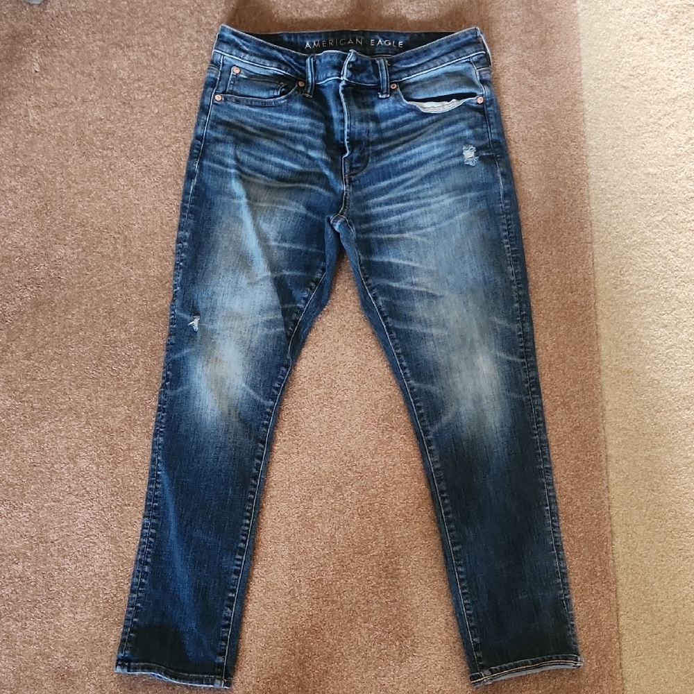 American Eagle Outfitters Blue Slim Jeans with Distressed Details